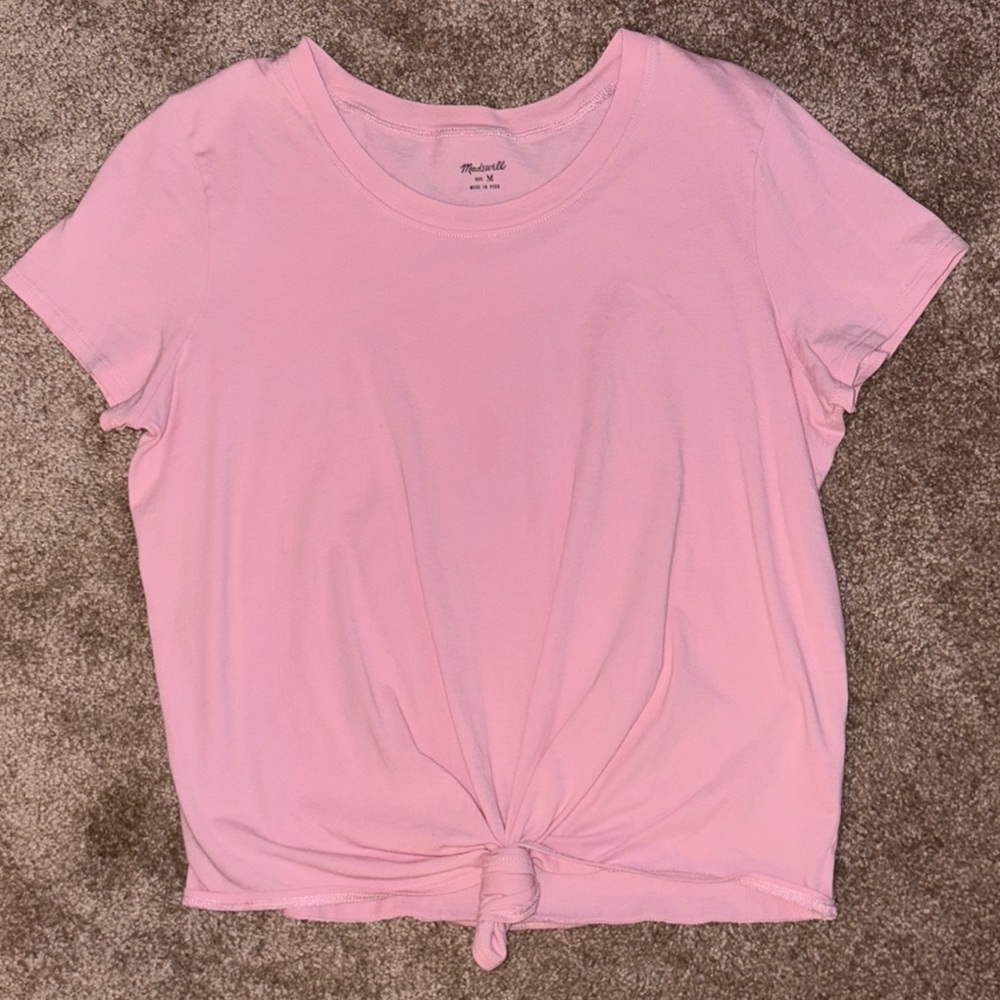 Madewell Pink Tie Front Crew Neck Tee